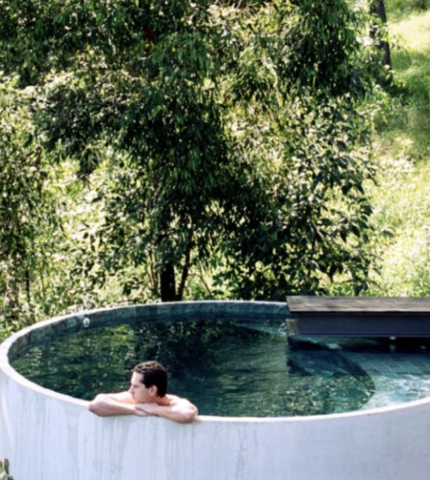 Cold plunge overlooking the forest